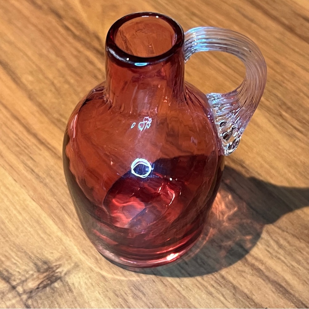 Pilgrim Red Glass Art Vase with Clear Handle